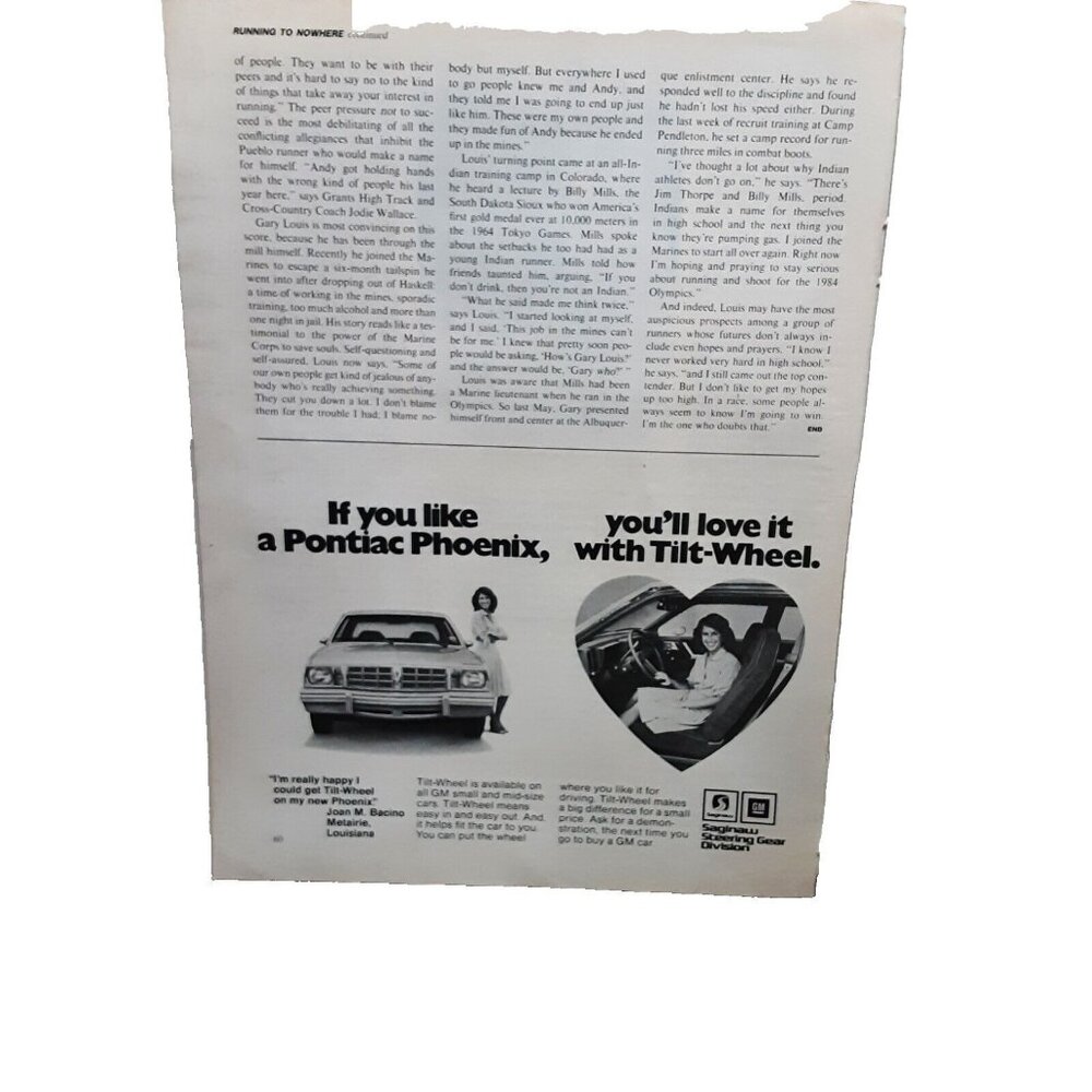 1979 Pontiac Phoenix Car With the Tilt Wheel Original Print Ad 70s